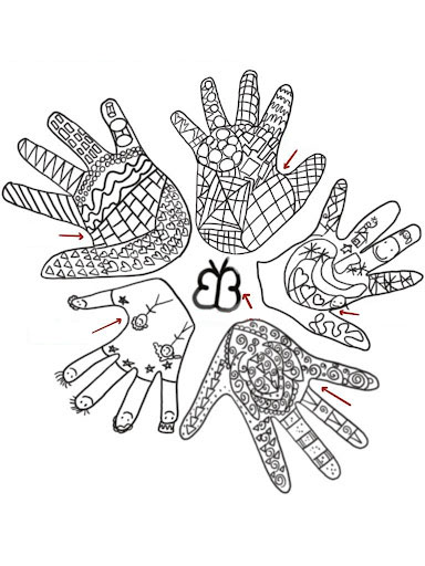 Screen printed hands by Little Picassos used in MYArts first mural