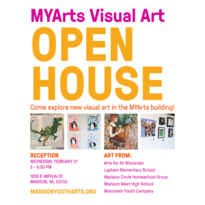 visual art open house time, date, and location details, with images of some of the art on display.