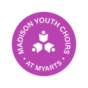 White text on pink background that says Madison Youth Choirs at MYArts.